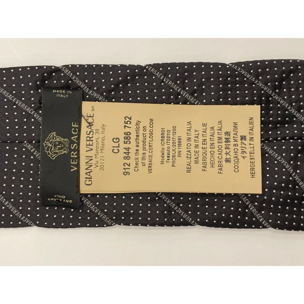 Rare Gianni Versace Men's Black Polka Dot Silk‎ Necktie Medusa Logo Italy Formal